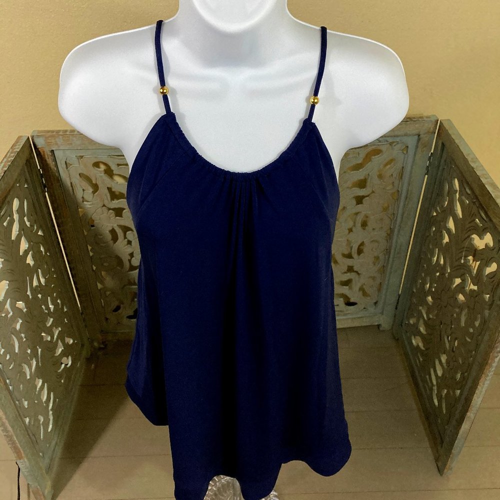 Navy Blue Tank Top with Gold Bead Detail